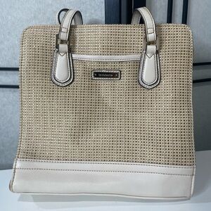 VTG Liz  Claiborne Woven Straw Pattern Purse Shoulder Bag Faux Trim